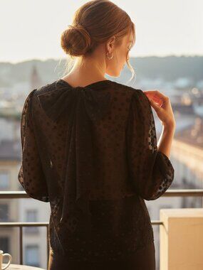 BCX Black Sheer Polka Dot Blouse Women's Size S